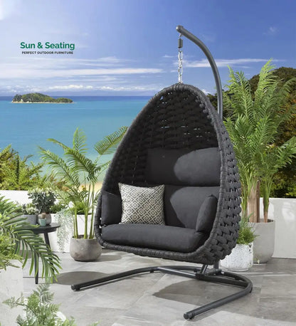 Eurig Single Seater Hanging Swing With Stand For Balcony Garden (Grey) Braided & Rope Swings