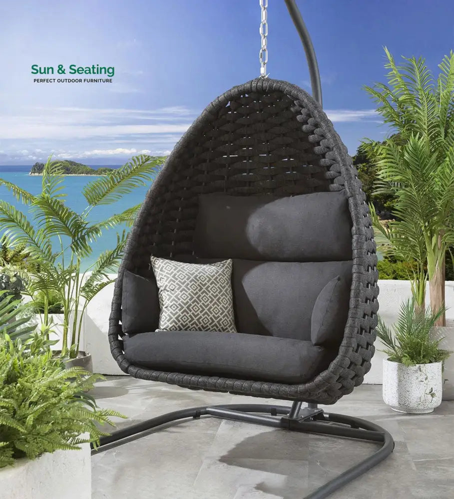 Eurig Single Seater Hanging Swing With Stand For Balcony Garden (Grey) Braided & Rope Swings