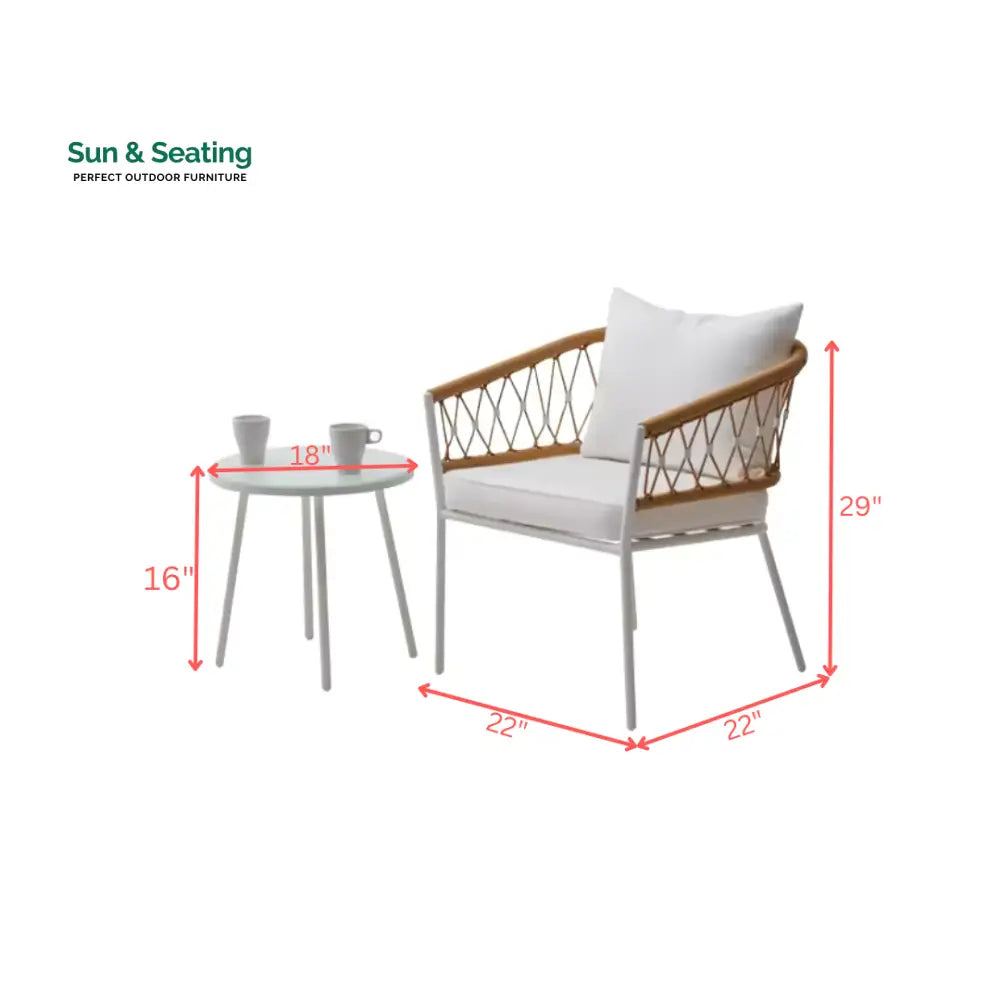 Eusbio Outdoor Patio Seating Set 2 Chairs and 1 Table Set Braided &amp; Rope (Honey/White) Coffee Table Sets