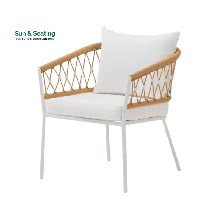 Eusbio Outdoor Patio Seating Set 2 Chairs and 1 Table Set Braided &amp; Rope (Honey/White) Coffee Table Sets