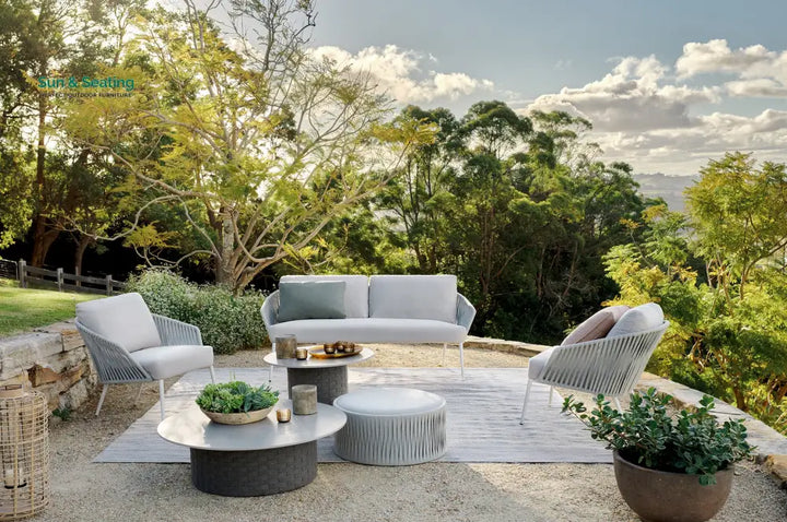 Eustacia Outdoor Sofa Set 2 Seater 2 Single Seater 1 Ottoman 1 Center Table + 1 side table Set (Grey) Braided &amp; Rope