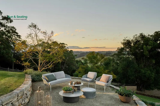 Eustacia Outdoor Sofa Set 2 Seater 2 Single Seater 1 Ottoman 1 Center Table + 1 side table Set (Grey) Braided & Rope