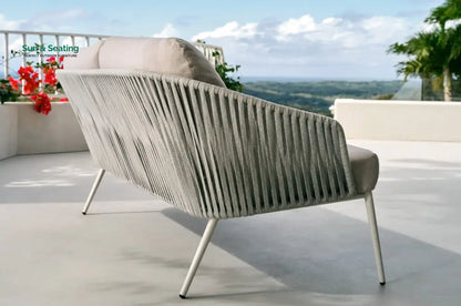 Eustacia Outdoor Sofa Set 2 Seater 2 Single Seater 1 Ottoman 1 Center Table + 1 side table Set (Grey) Braided & Rope