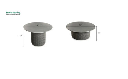 Eustacia Outdoor Sofa Set 2 Seater 2 Single Seater 1 Ottoman 1 Center Table + 1 side table Set (Grey) Braided & Rope