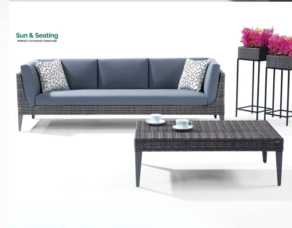 Euvan Outdoor Garden Balcony Sofa Set 3 Seater and 2 Single Seater With 1 Center Table Set (Brown + Navy Blue) Sofa Sets