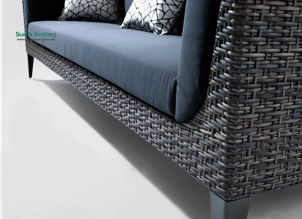 Euvan Outdoor Garden Balcony Sofa Set 3 Seater and 2 Single Seater With 1 Center Table Set (Brown + Navy Blue) Sofa Sets