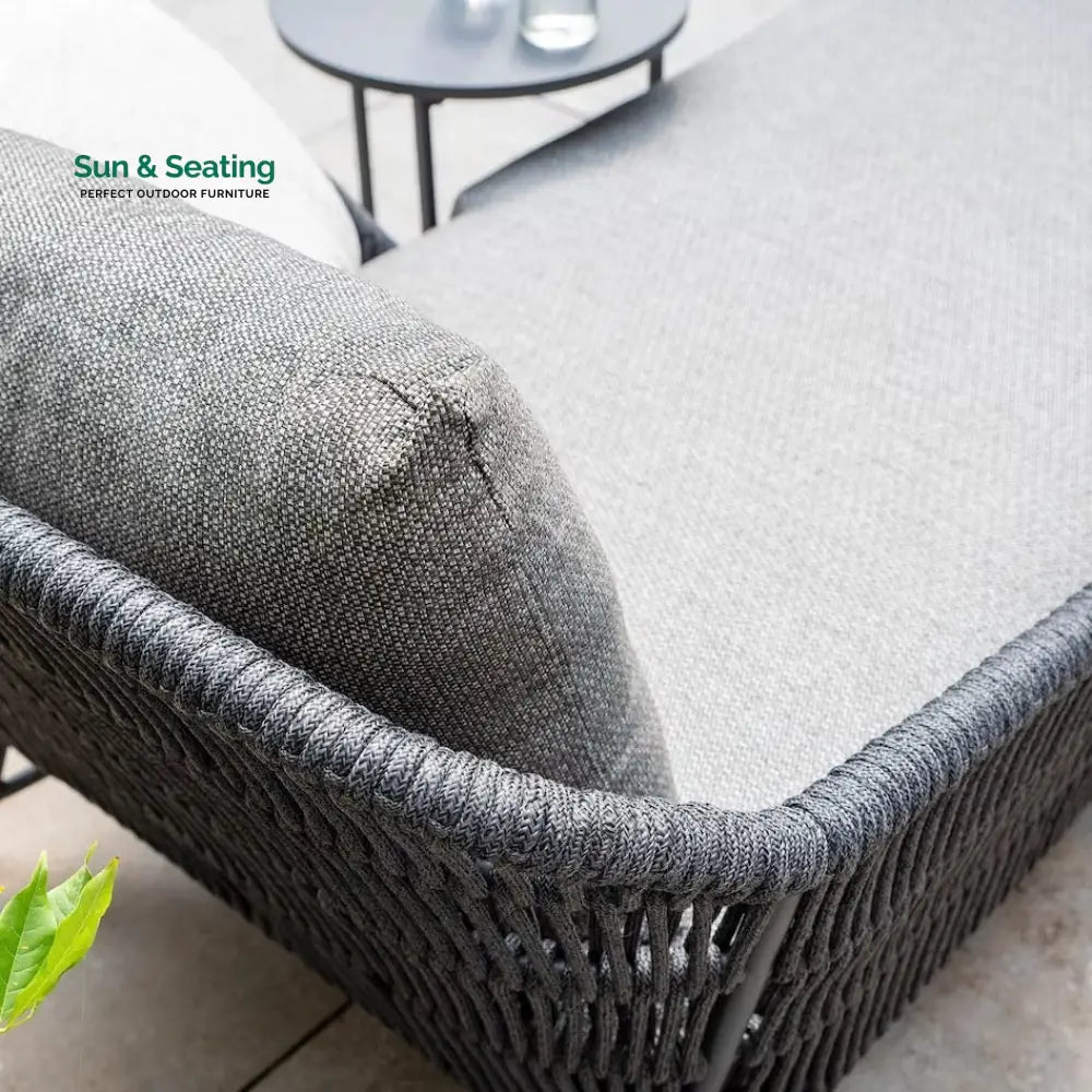 Evana Outdoor Swimming Poolside Lounger With 1 Side Table (Grey) Braided &amp; Rope Loungers