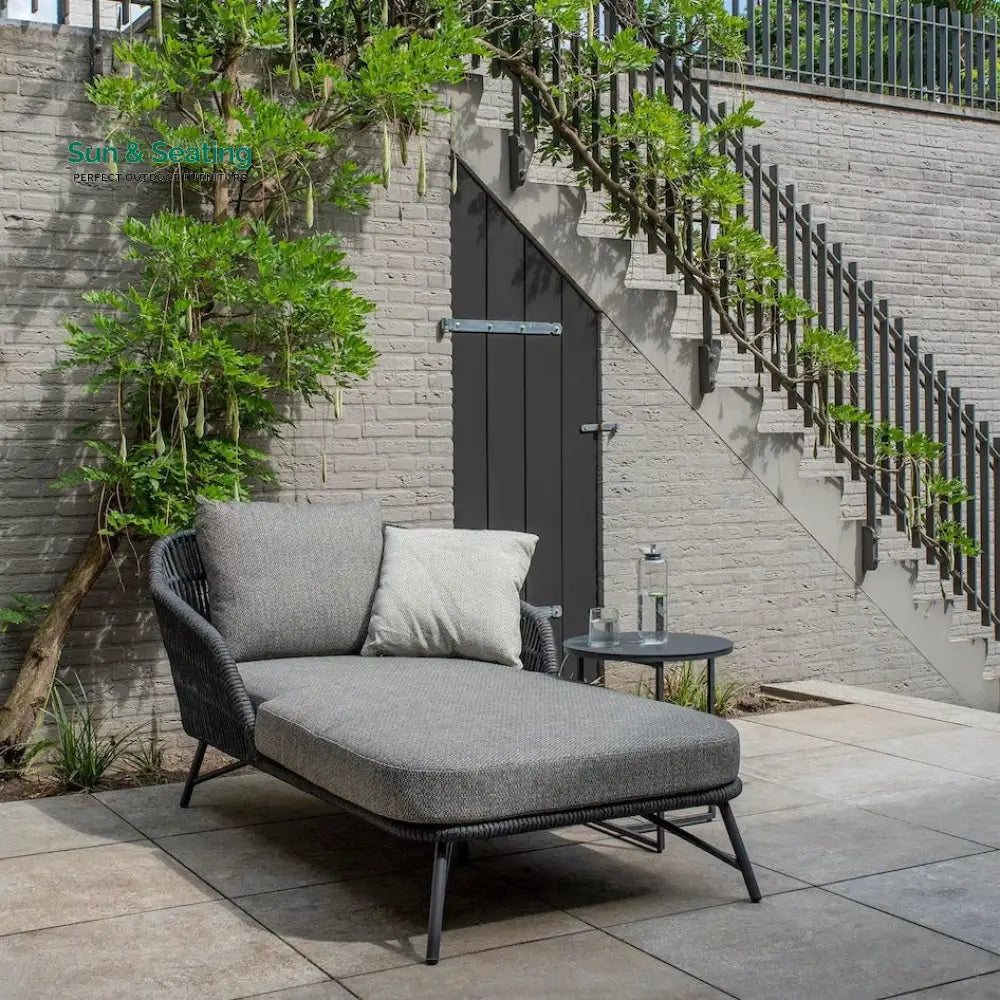 Evana Outdoor Swimming Poolside Lounger With 1 Side Table (Grey) Braided &amp; Rope Loungers
