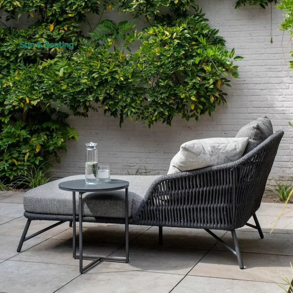 Evana Outdoor Swimming Poolside Lounger With 1 Side Table (Grey) Braided & Rope Loungers