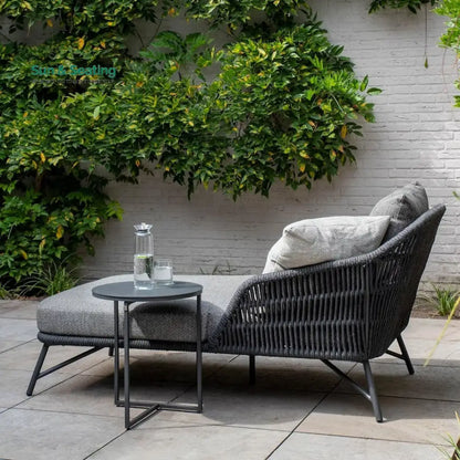 Evana Outdoor Swimming Poolside Lounger With 1 Side Table (Grey) Braided & Rope Loungers
