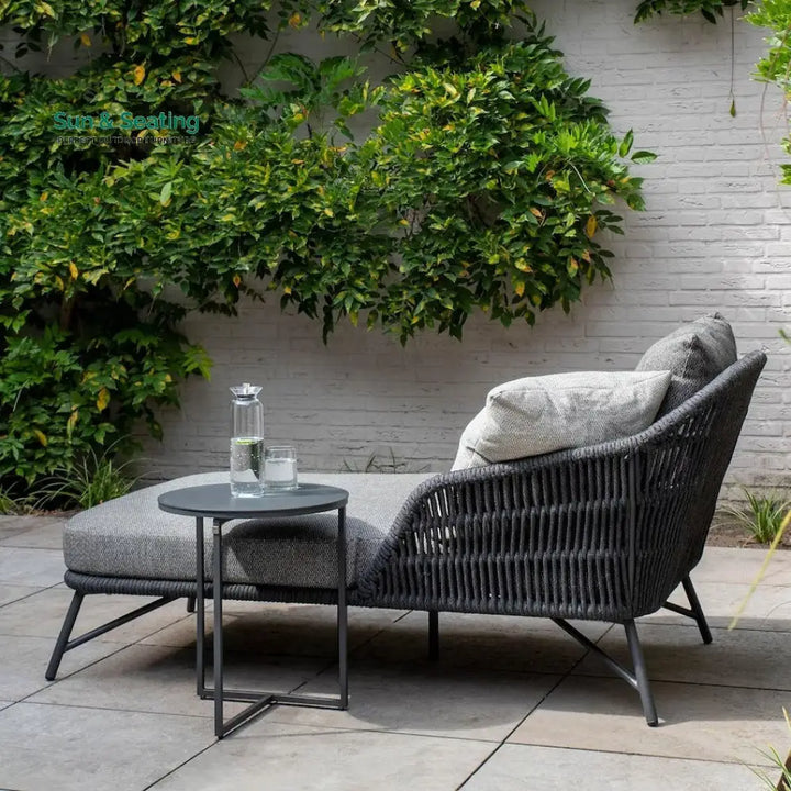 Evana Outdoor Swimming Poolside Lounger With 1 Side Table (Grey) Braided &amp; Rope Loungers