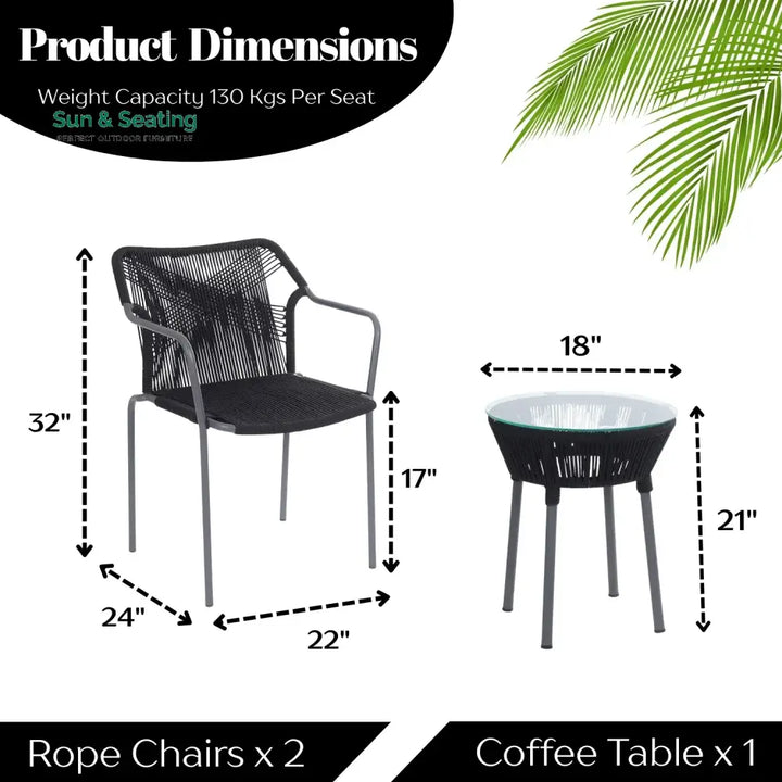 Evelina 3-Piece Outdoor Grey Rope Patio Set Patio Set