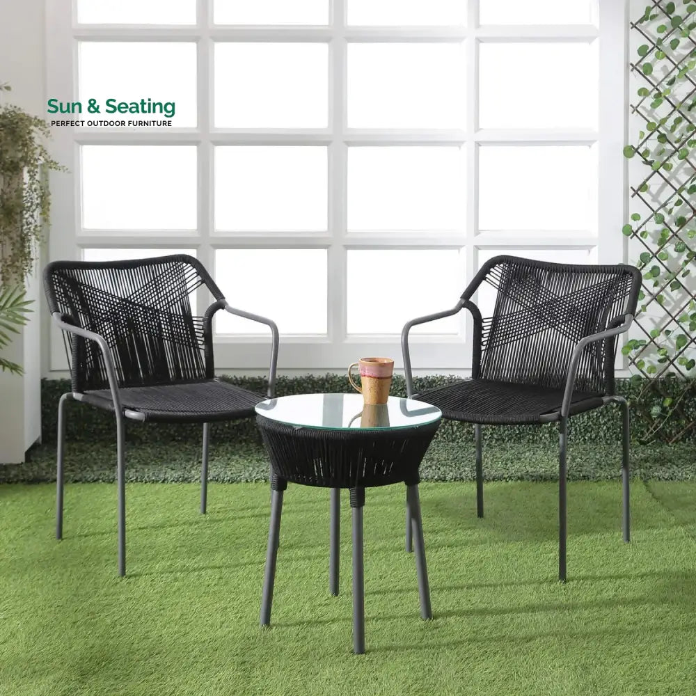 Evelina 3-Piece Outdoor Grey Rope Patio Set Patio Set