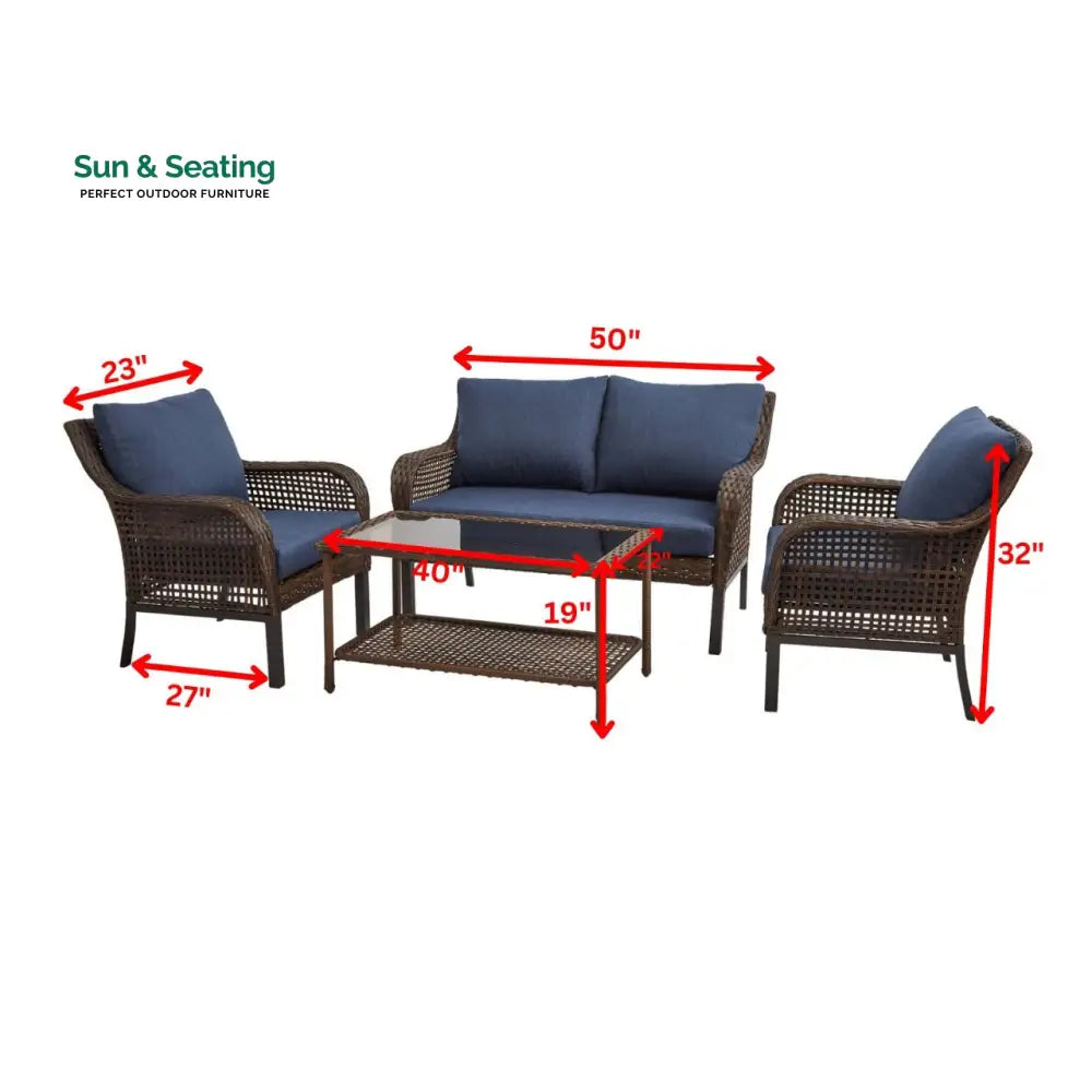 Eveline Outdoor Sofa Set 2 Seater 2 Single seater and 1 Center Table (Brown) Sofa Sets
