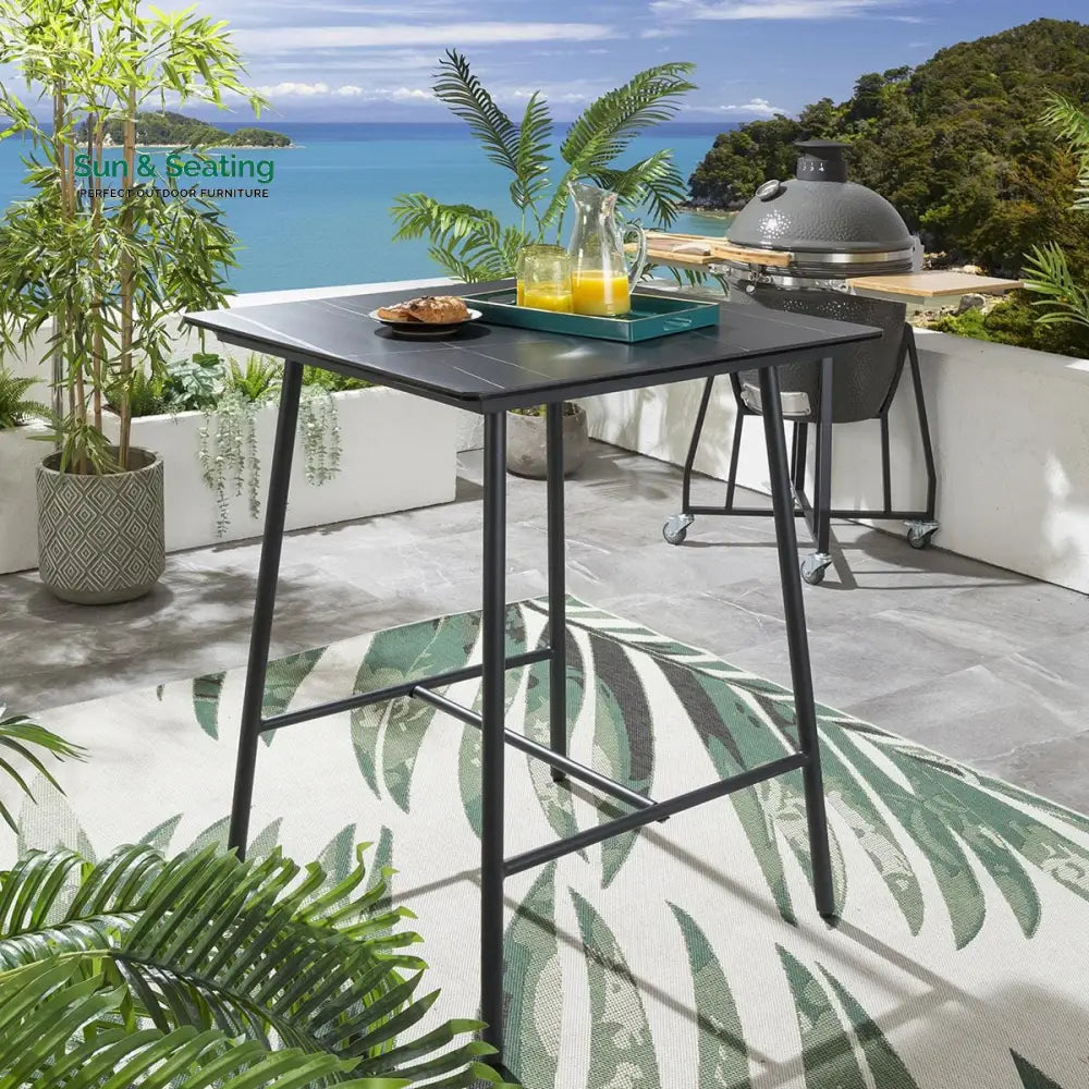 Evita Outdoor Patio Bar Set 2 Chairs and 1 Table Set Braided &amp; Rope (Black) Bar Sets