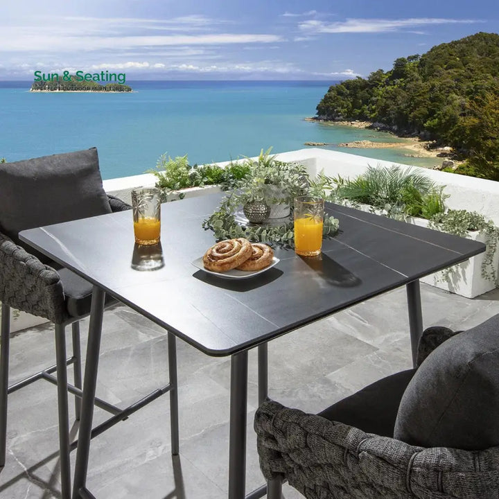 Evita Outdoor Patio Bar Set 2 Chairs and 1 Table Set Braided &amp; Rope (Black) Bar Sets