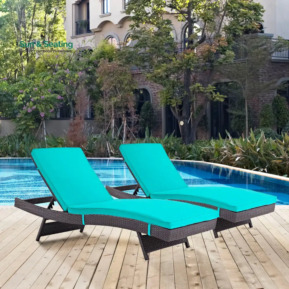Evita Outdoor Swimming Poolside Lounger Set of 2 (Brown) Blue Loungers