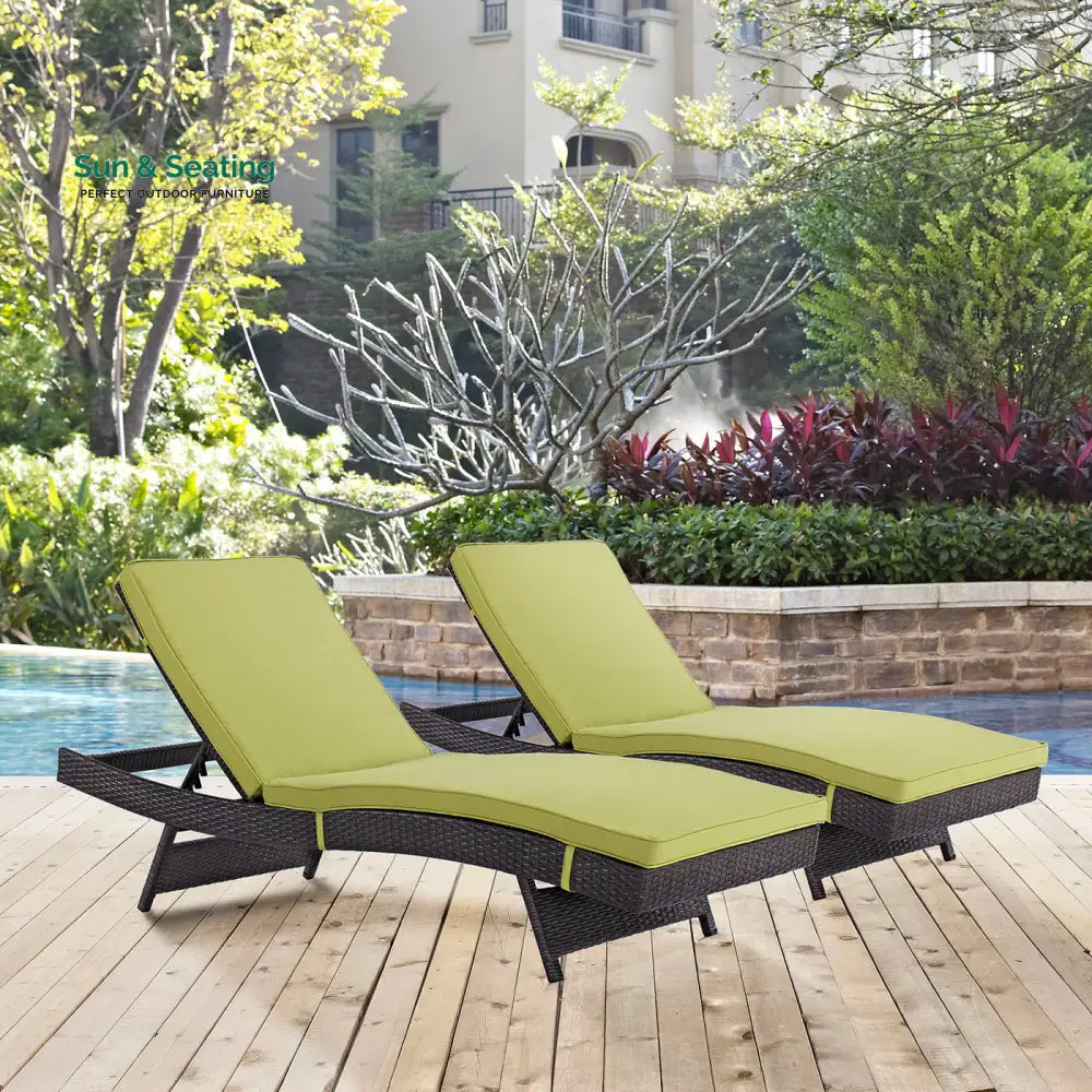 Evita Outdoor Swimming Poolside Lounger Set of 2 (Brown) Green Loungers