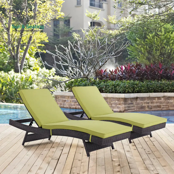 Evita Outdoor Swimming Poolside Lounger Set of 2 (Brown) Green Loungers
