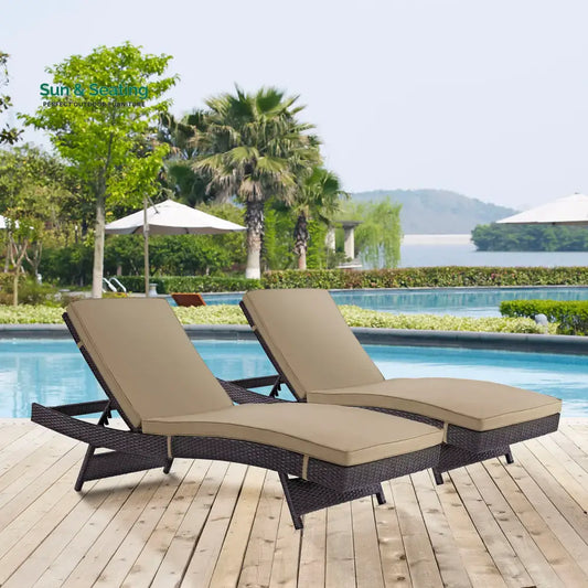 Evita Outdoor Swimming Poolside Lounger Set of 2 (Brown) Brown Loungers