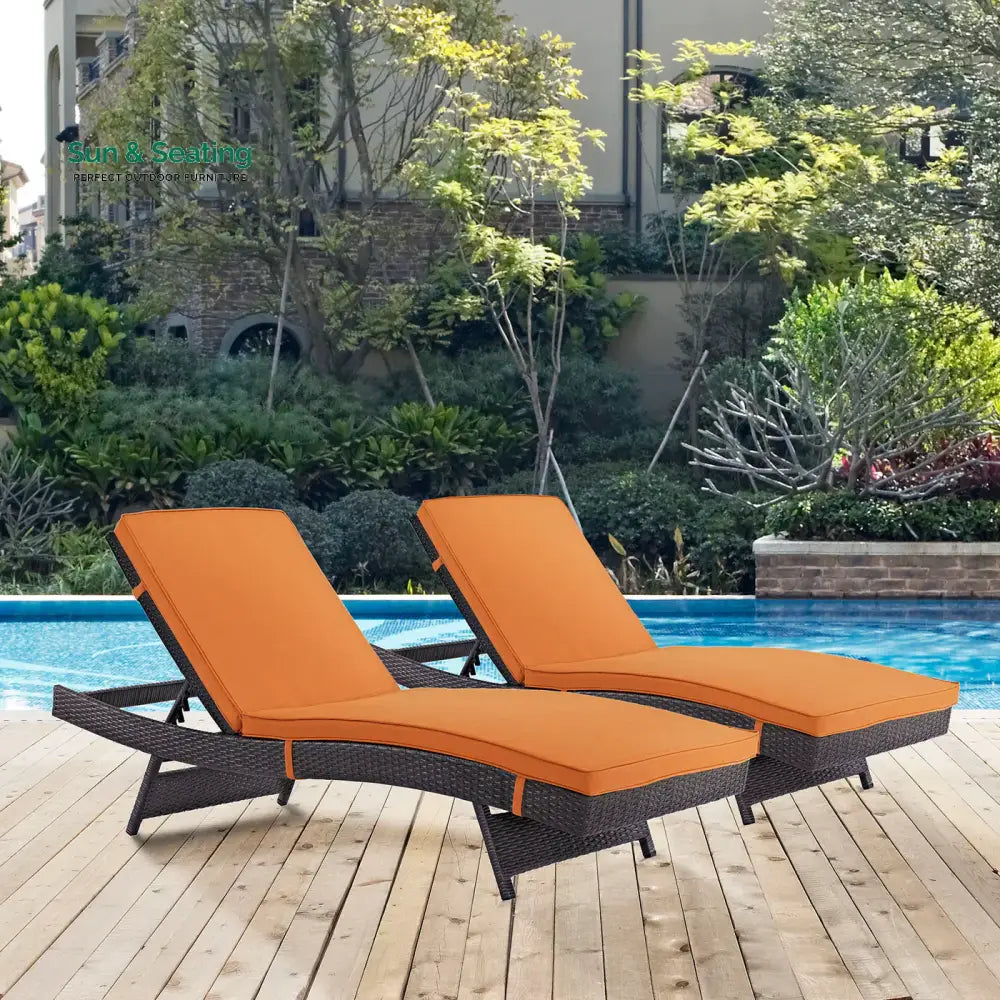 Evita Outdoor Swimming Poolside Lounger Set of 2 (Brown) Orange Loungers