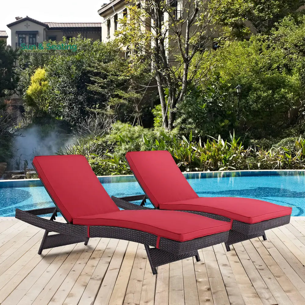 Evita Outdoor Swimming Poolside Lounger Set of 2 (Brown) Red Loungers