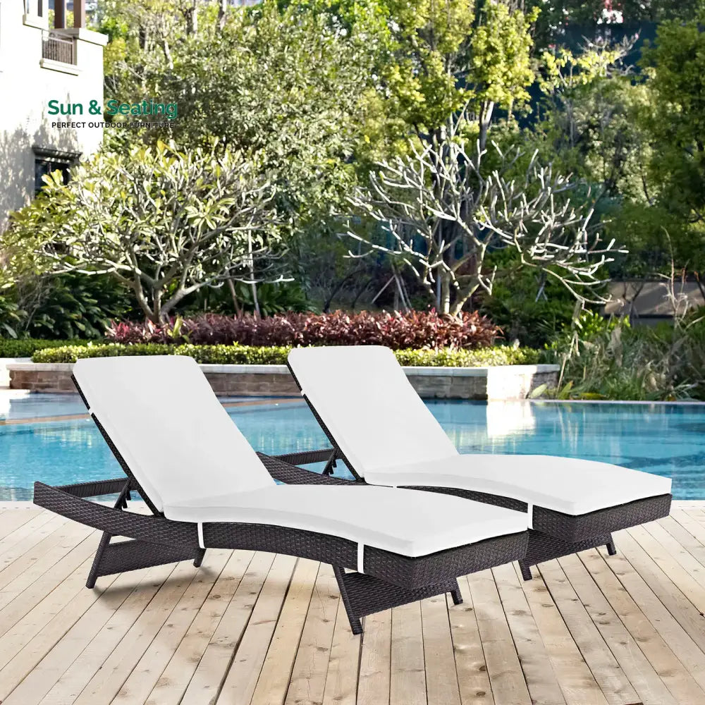 Evita Outdoor Swimming Poolside Lounger Set of 2 (Brown) White Loungers