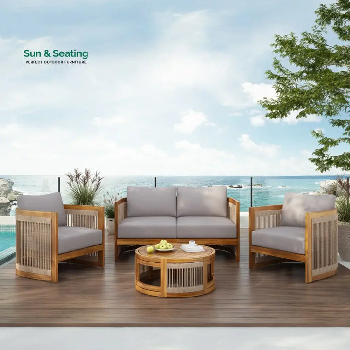 Exano Outdoor Sofa Set 2 Seater 2 Single seater and 1 Center Table Braided &amp; Rope Gray Sofa Sets