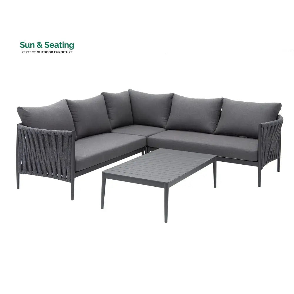 Fabian Outdoor Garden Balcony Sofa Set 5 Seater and 1 Center Table Set Braid &amp; Rope (Dark Grey) Sofa Sets
