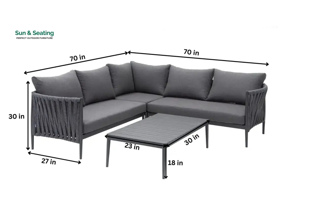Fabian Outdoor Garden Balcony Sofa Set 5 Seater and 1 Center Table Set Braid &amp; Rope (Dark Grey) Sofa Sets