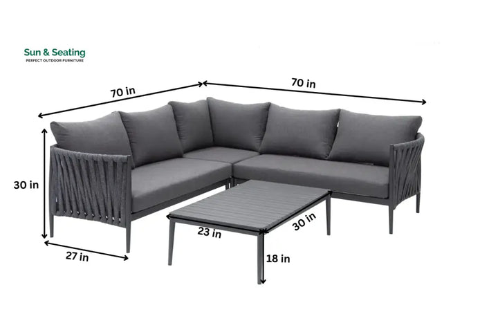 Fabian Outdoor Garden Balcony Sofa Set 5 Seater and 1 Center Table Set Braid &amp; Rope (Dark Grey) Sofa Sets