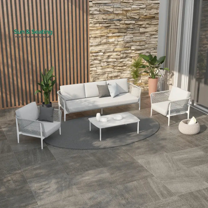 Fadad Outdoor Garden Balcony Sofa Set 2 Seater 2 Single seater and 1 Center Table Set Braid &amp; Rope(Grey) Sofa Sets