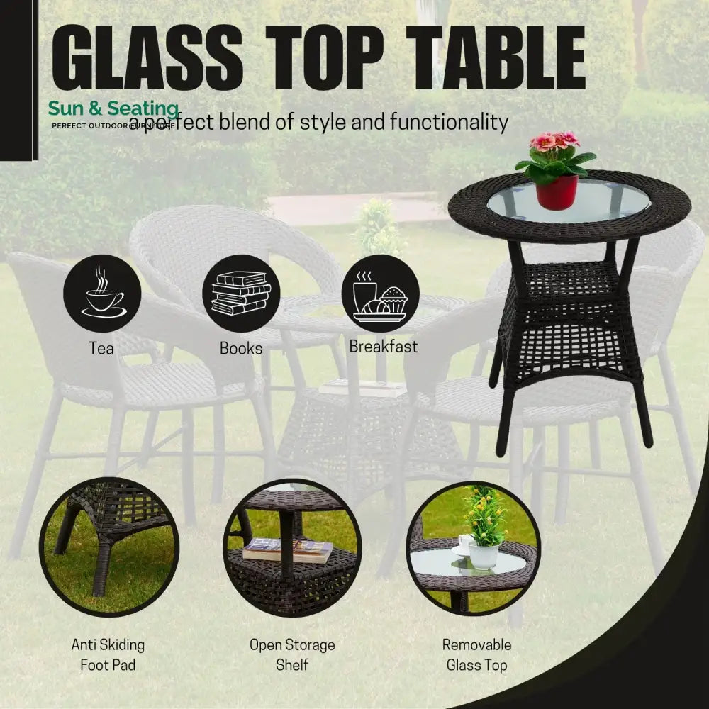 Falak 5-Piece Outdoor Rattan Wicker Patio Bistro Set Patio Set