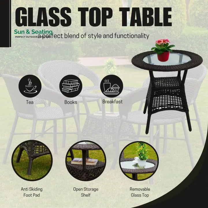 Falak 5-Piece Outdoor Rattan Wicker Patio Bistro Set Patio Set