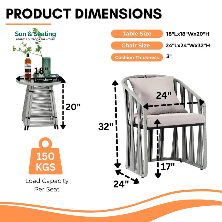 Fallon Outdoor Rope 3-Piece Patio Set Patio Set