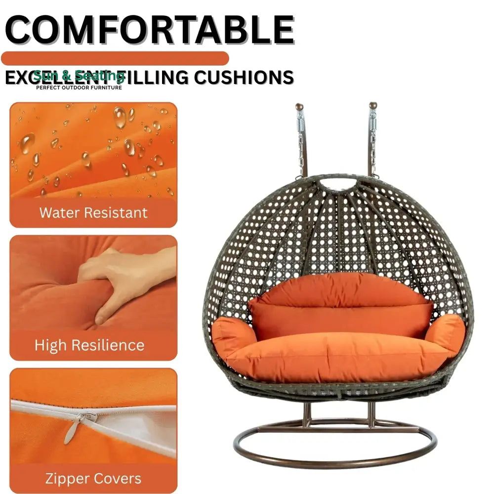 Fang Double Seater Hanging Swing Chair (Dark Brown/Orange) Swing