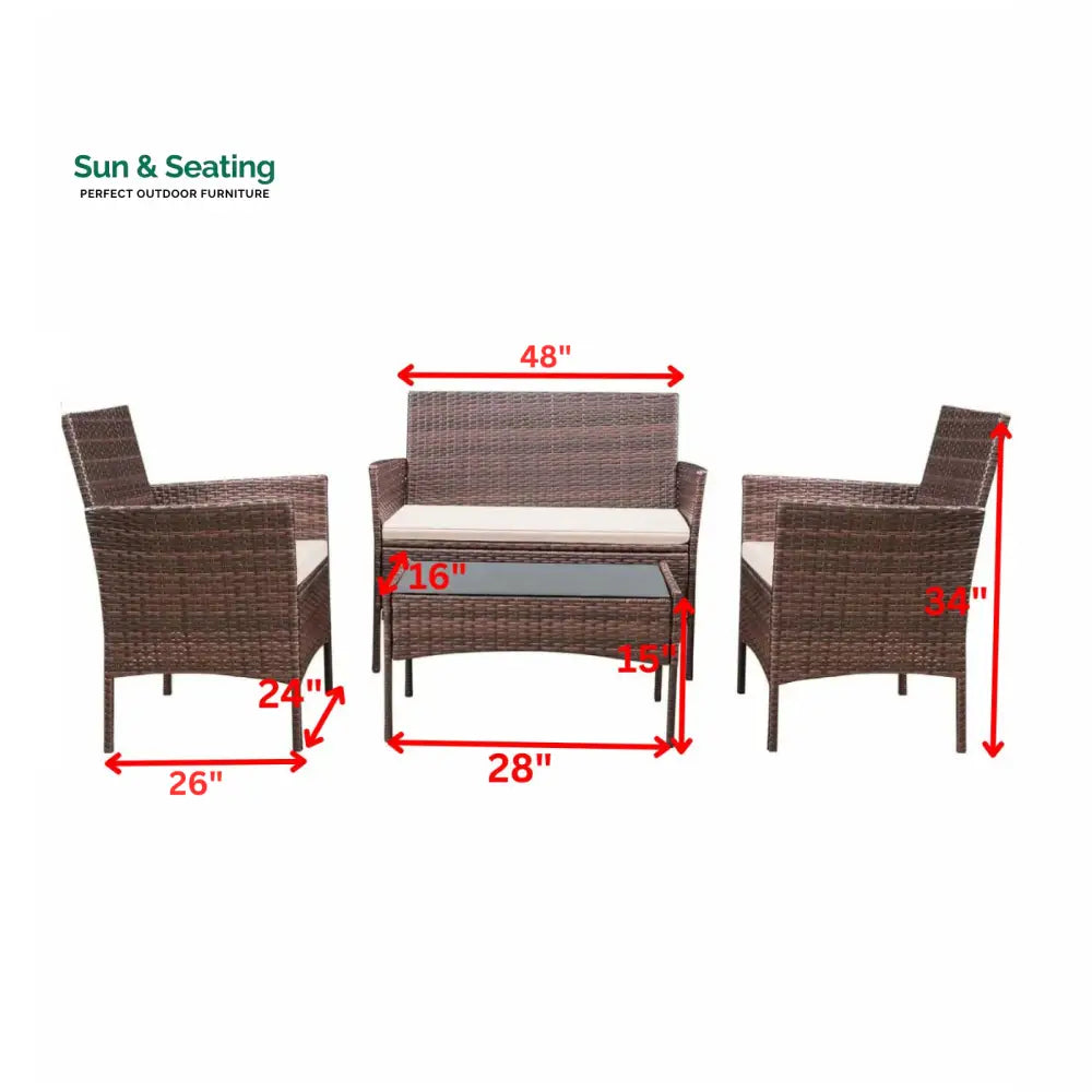 Faus Outdoor Sofa Set 2 Seater 2 Single seater and 1 Center Table (Brown + White) Sofa Sets