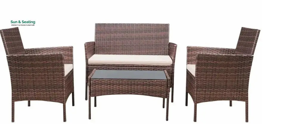 Faus Outdoor Sofa Set 2 Seater 2 Single seater and 1 Center Table (Brown + White) Sofa Sets
