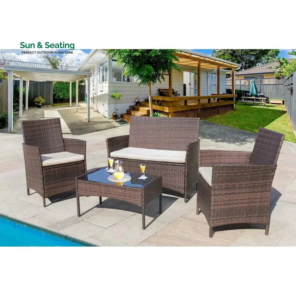 Faus Outdoor Sofa Set 2 Seater 2 Single seater and 1 Center Table (Brown + White) Sofa Sets