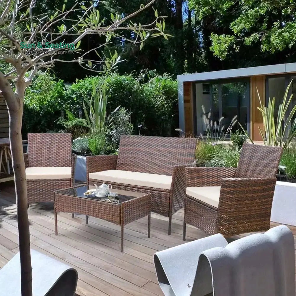 Faus Outdoor Sofa Set 2 Seater 2 Single seater and 1 Center Table (Brown + White) Sofa Sets