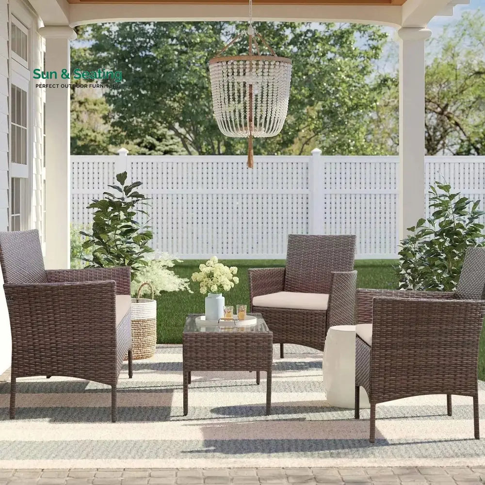 Faus Outdoor Sofa Set 2 Seater 2 Single seater and 1 Center Table (Brown + White) Sofa Sets