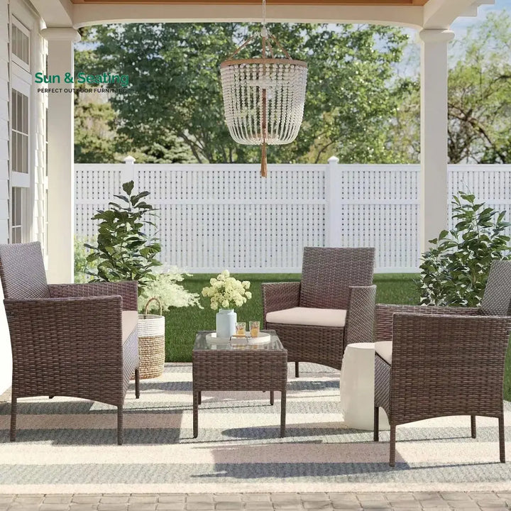 Faus Outdoor Sofa Set 2 Seater 2 Single seater and 1 Center Table (Brown + White) Sofa Sets