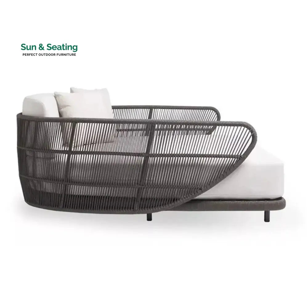 Faustina Outdoor Grey Rope Patio Daybed With Off-White Cushion Daybed