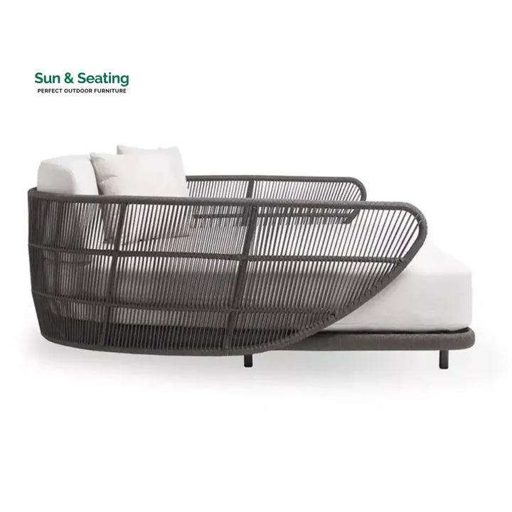 Faustina Outdoor Grey Rope Patio Daybed With Off-White Cushion Daybed