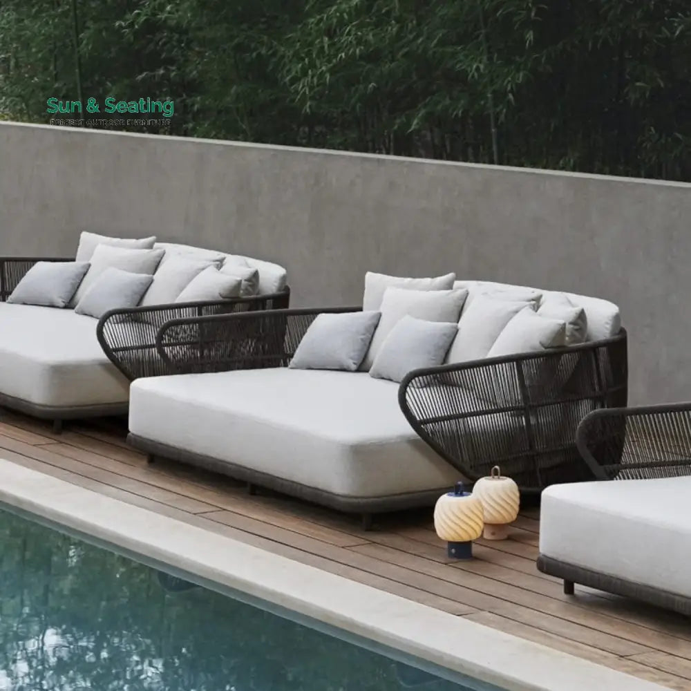 Faustina Outdoor Grey Rope Patio Daybed With Off-White Cushion Daybed