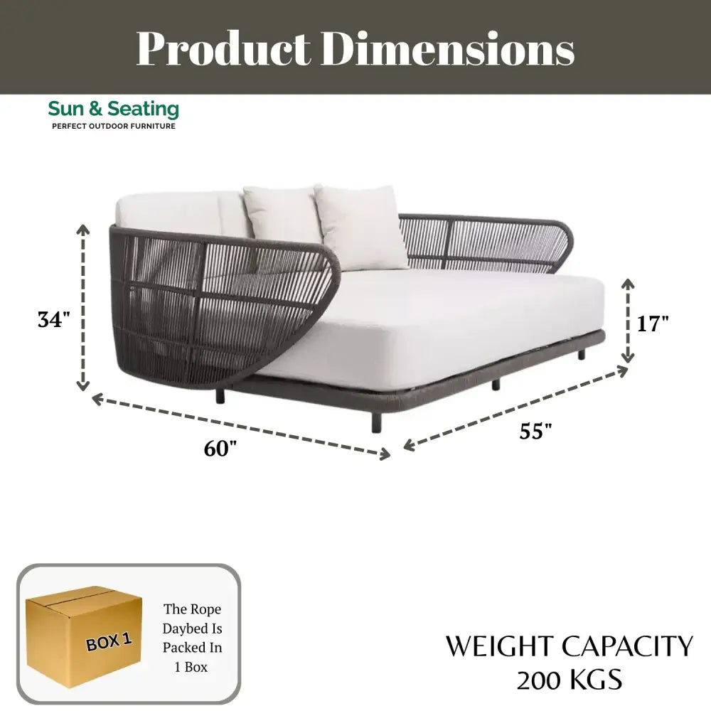 Faustina Outdoor Grey Rope Patio Daybed With Off-White Cushion Daybed