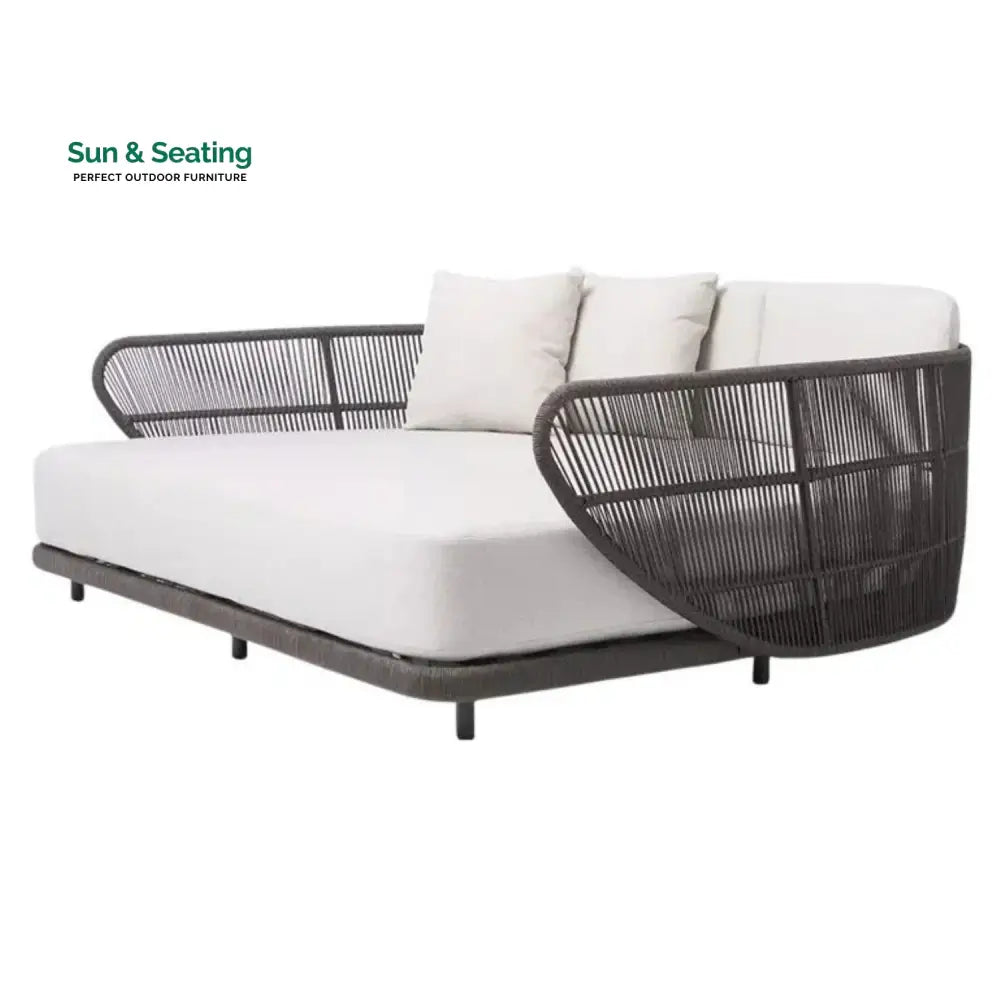 Faustina Outdoor Grey Rope Patio Daybed With Off-White Cushion Daybed