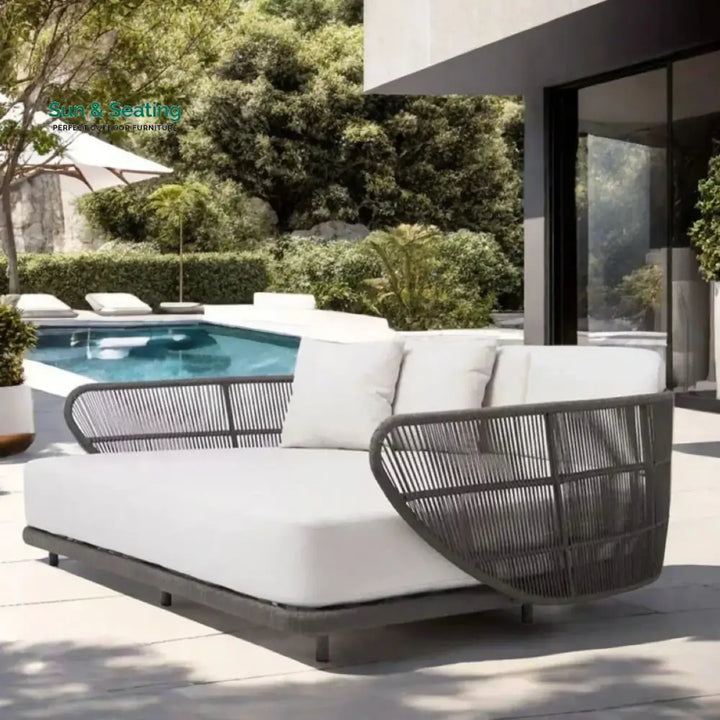 Faustina Outdoor Grey Rope Patio Daybed With Off-White Cushion Daybed