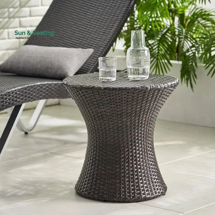 Faustine Outdoor Wicker Round Patio End Table Table