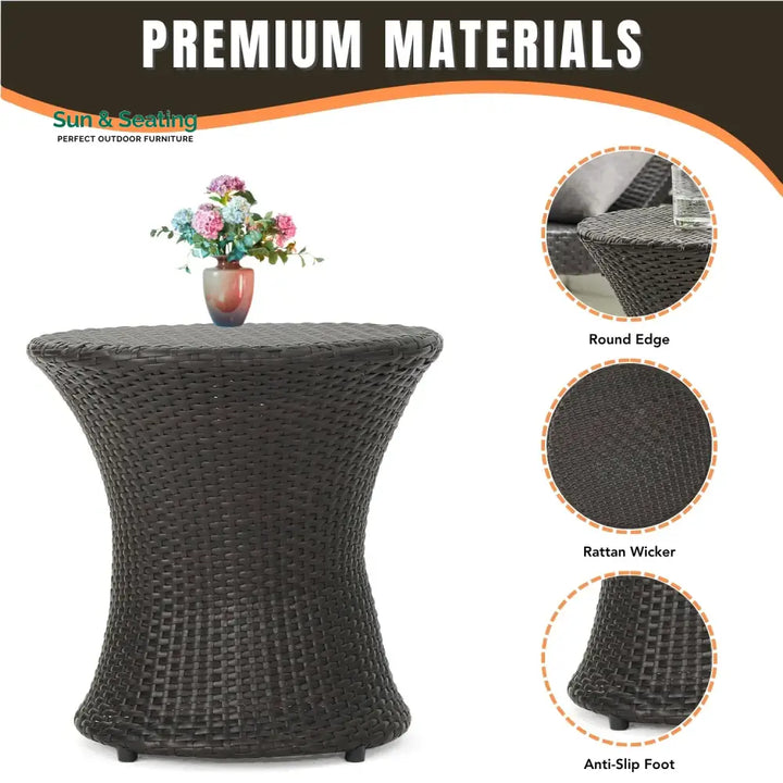 Faustine Outdoor Wicker Round Patio End Table Table